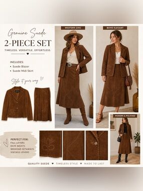 Vintage Genuine Suede Wilson 2-Piece Set Jacket & Skirt | Boho Western Chic